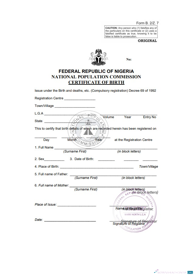 Download Nigeria birth certificate template in Word and PDF format Photoshop template
